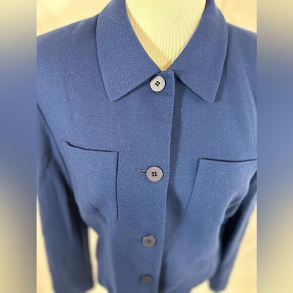 Chaus 100% wool blazer jacket blue long sleeve button up breast pocket - Picture 3 of 8